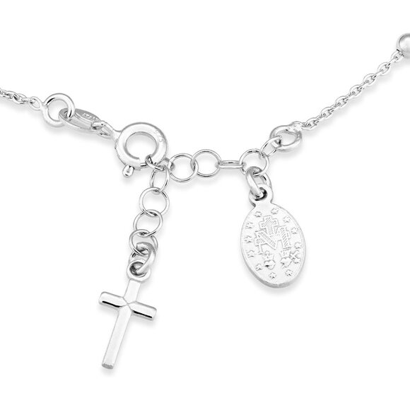 925 Sterling Silver Italian Rosary Cross Bead Charm Link Chain Bracelet for Wome - Picture 5 of 6